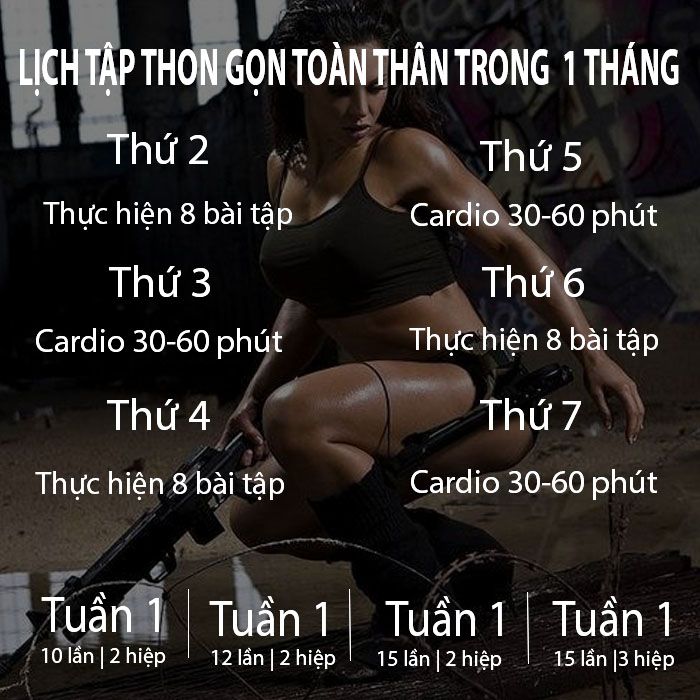 Lịch tập giảm mỡ toàn thân cho nữ tại nhà hiệu quả trong 1 tháng